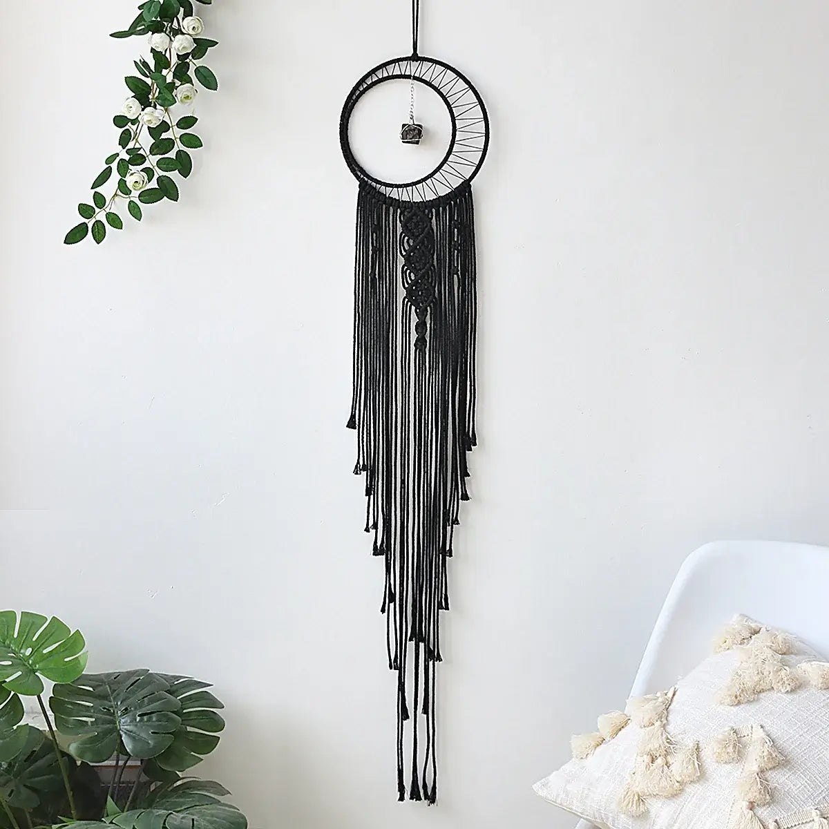 Black Sun Moon Dream Catcher Nordic Macrame Dreamcatcher With Crystal Wall Room Home Decor Yard Garden Bedroom Decoration