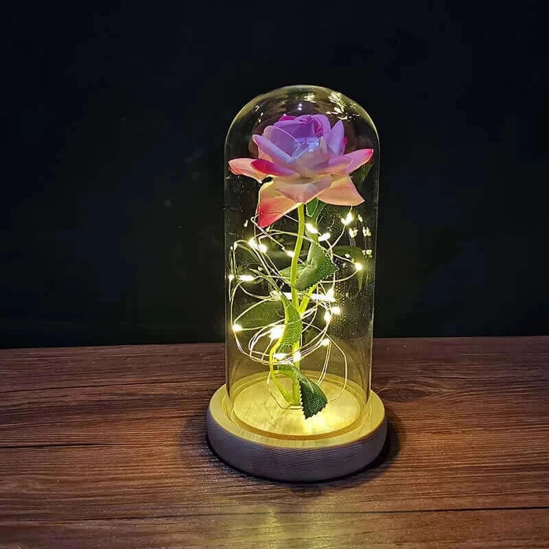 Valentines Day Gift for Girlfriend Eternal Rose LED Light Foil Flower In Glass Cover Mothers Day Wedding favors Bridesmaid Gift