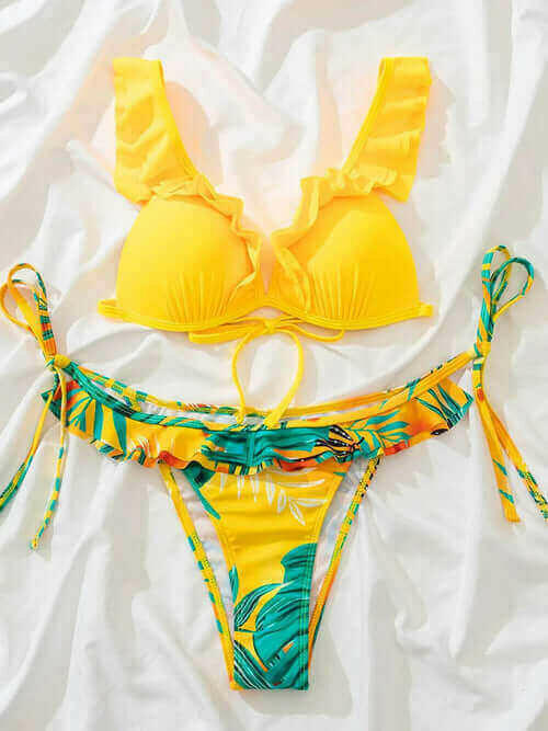 Tropical Print Swimsuit Ruffle Sexy Swimwear