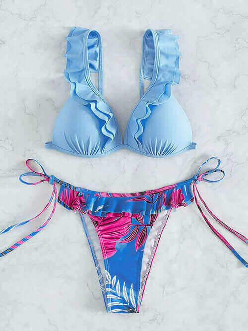 Tropical Print Swimsuit Ruffle Sexy Swimwear