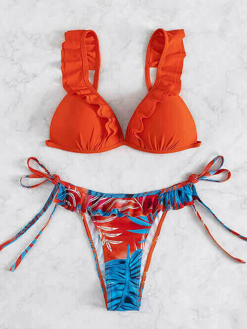 Tropical Print Swimsuit Ruffle Sexy Swimwear