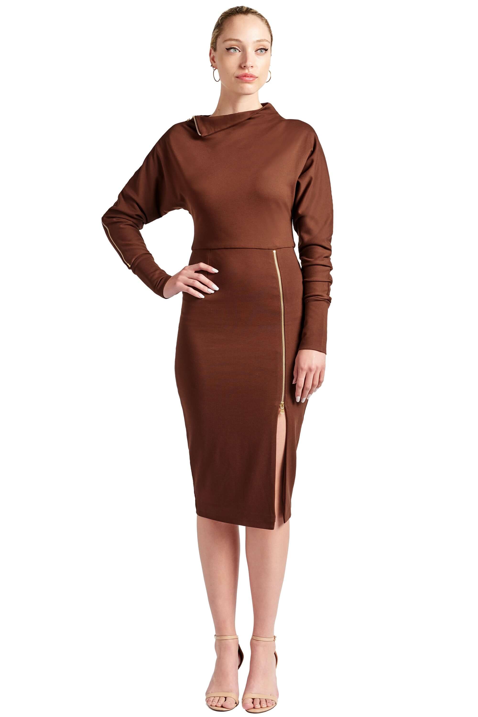 Josefa Asymmetric Dress - Long sleeve convertible midi dress with
