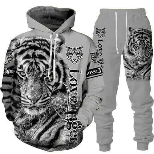New Animal 3d Tiger Printed Hoodie + Pants Suit Cool Men/women 2 Pcs