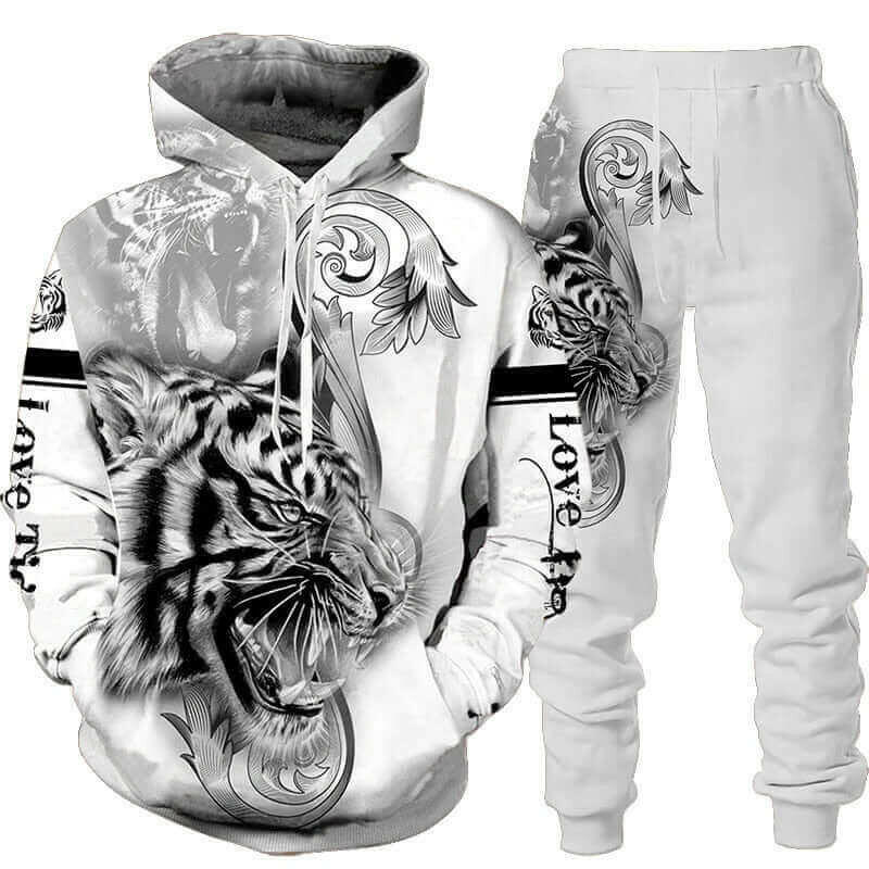 New Animal 3d Tiger Printed Hoodie + Pants Suit Cool Men/women 2 Pcs