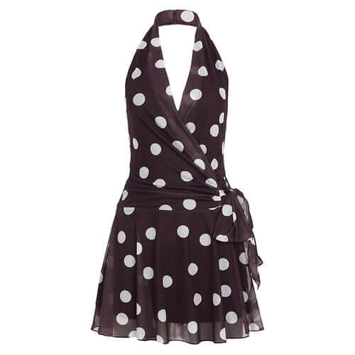 Retro Polka Dot Deep V Plunge neck Mesh Camisole Dress Vacation Lace