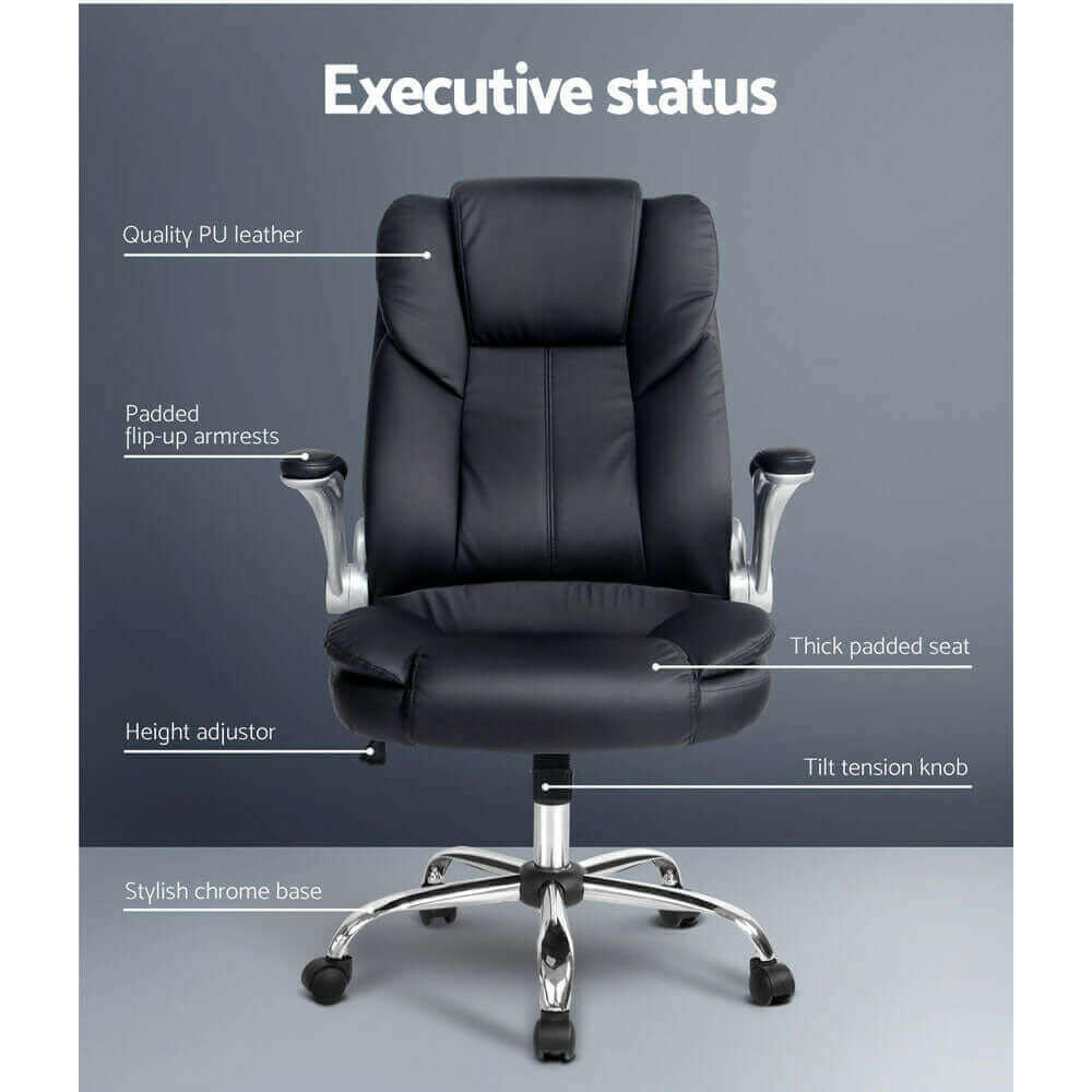 PU Leather Executive Office Desk Chair - Black