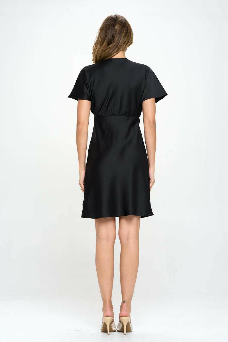 Satin Solid Deep V neck Formal Short Dress