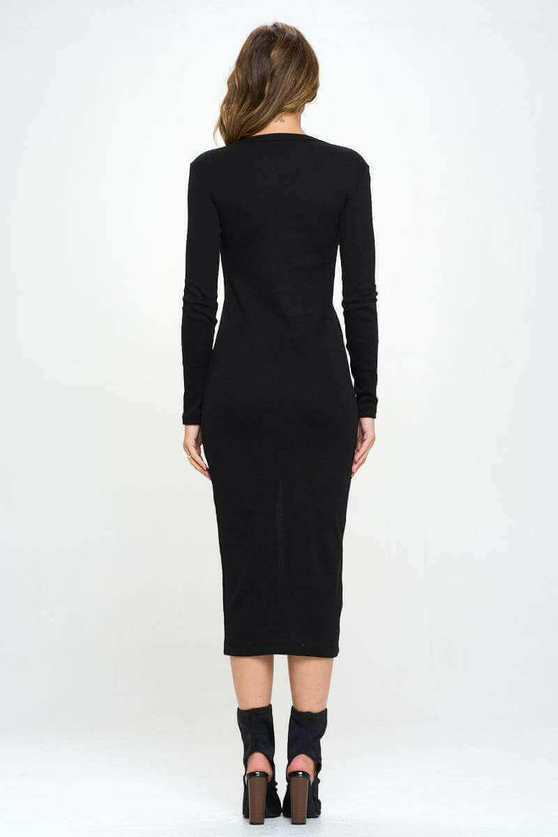 Solid Rib Cardigan Midi Dress