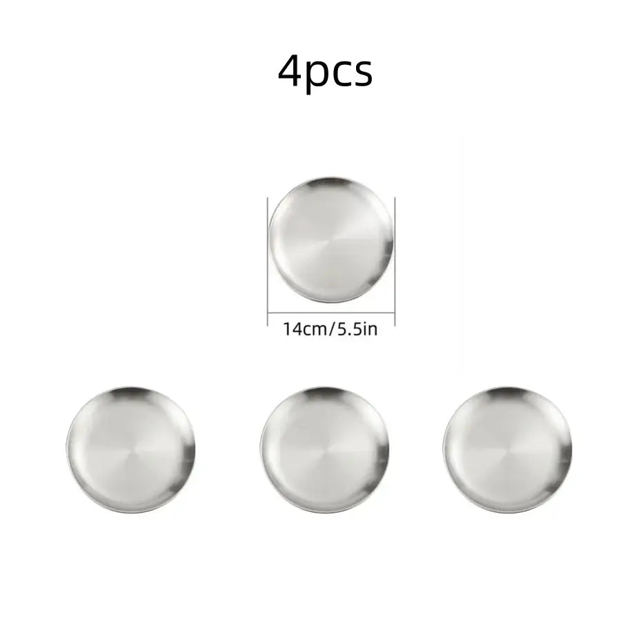 4pcs Stainless Steel Silver Plates - Korean Style
