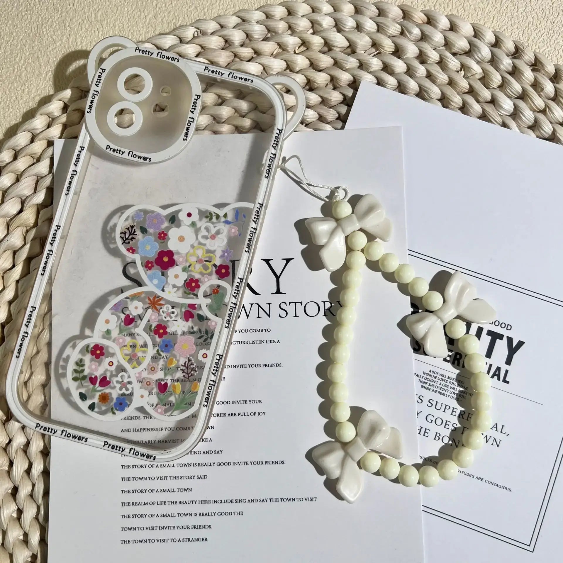 1pc Charm Bowknot Mobile Phone Chains For Women Girls Telephone Charm Strap Pink Black Acrylic Pearl Beaded Lanyard Jewelry Gift
