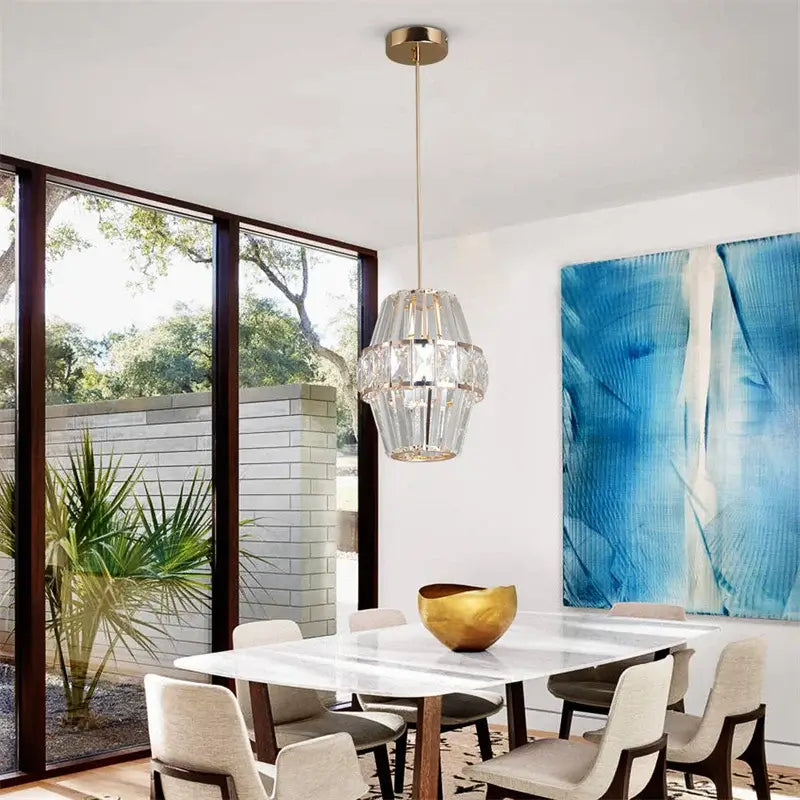 Modern Crystal Pendant Light with Gold-Tone Details