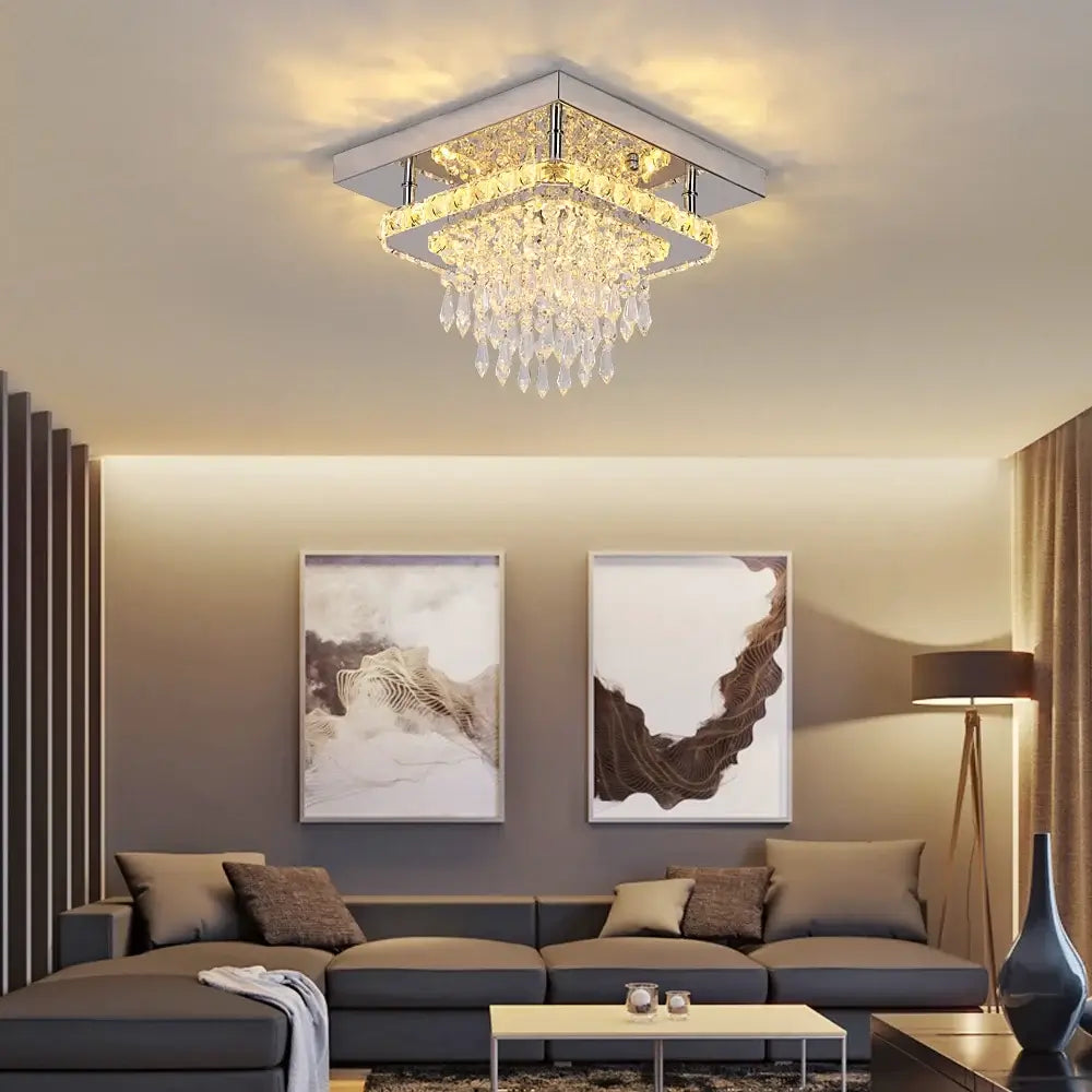 Square Crystal Raindrop LED Ceiling Chandelier