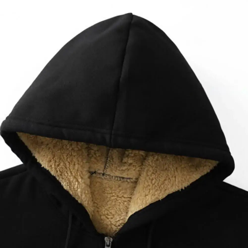 Trendy Sweatshirt Coat Front Pockets Warm Zipper Lamb Wool Jacket Men