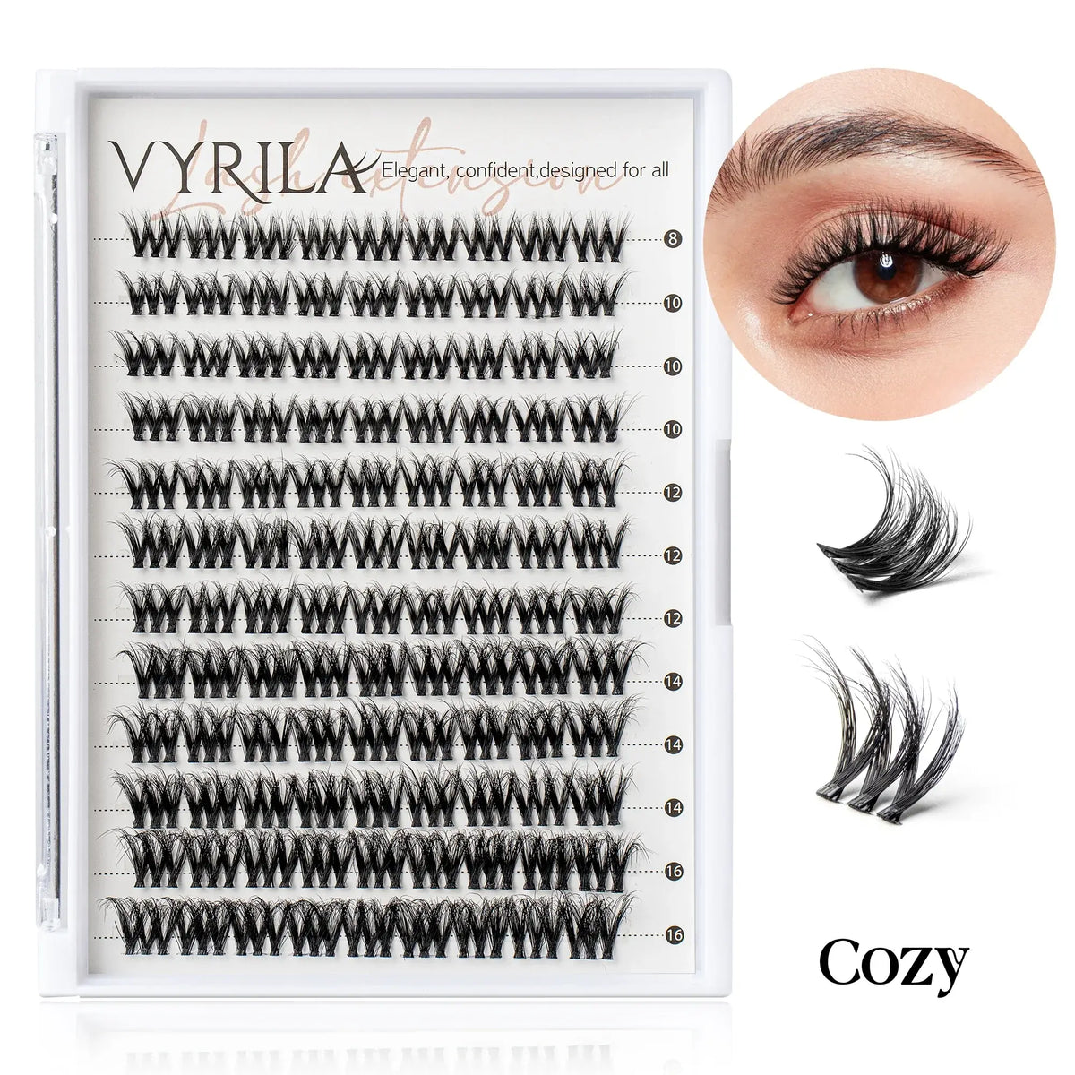 VYRILA Individual Cluster Lashes – C Curl 3D Wispy DIY Eyelash Extensions | 0.05–0.07mm Super Thin Band | Reusable Natural Look