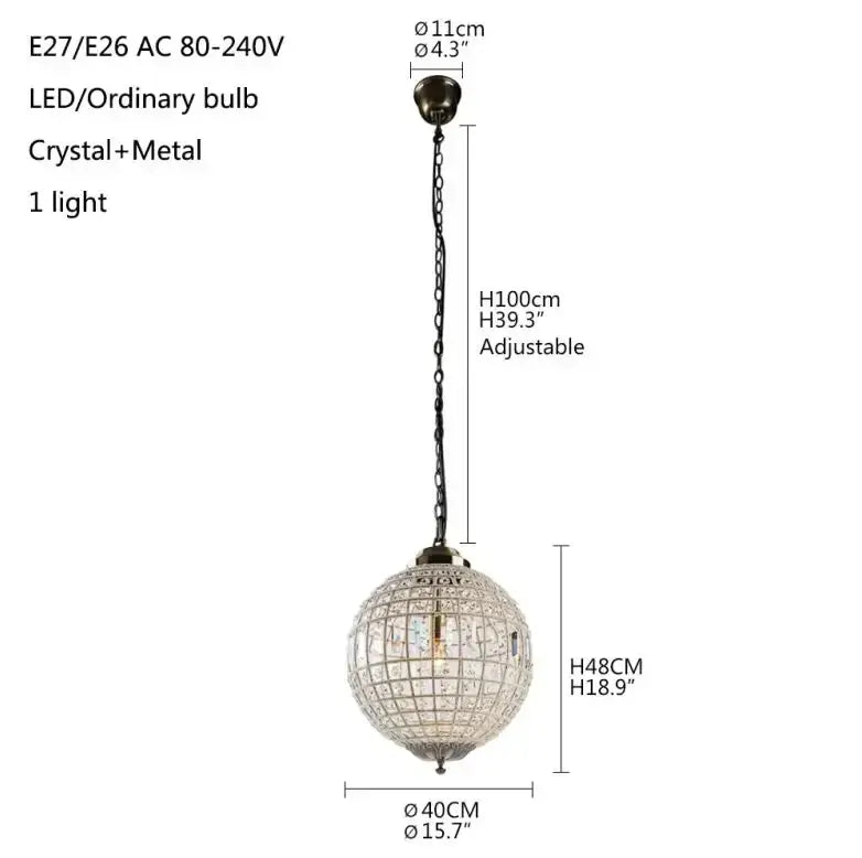 Vintage Crystal Globe Pendant Chandelier