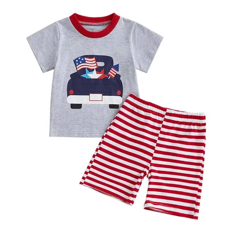 Toddler Boys American Flag Print Tank Top and Denim Shorts Set