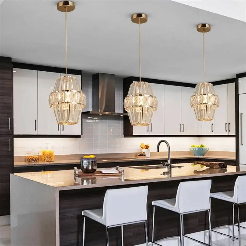 Modern Crystal Pendant Light with Gold-Tone Details