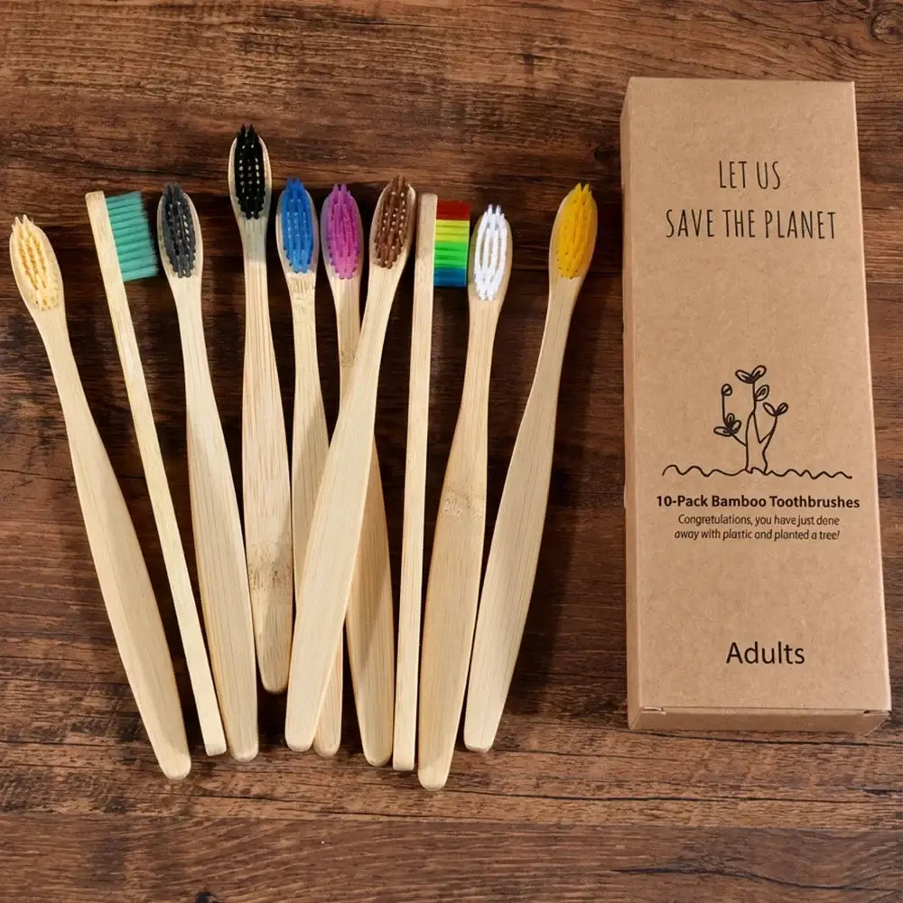 Bamboo World Adult Bamboo Toothbrushes - Set of 10
