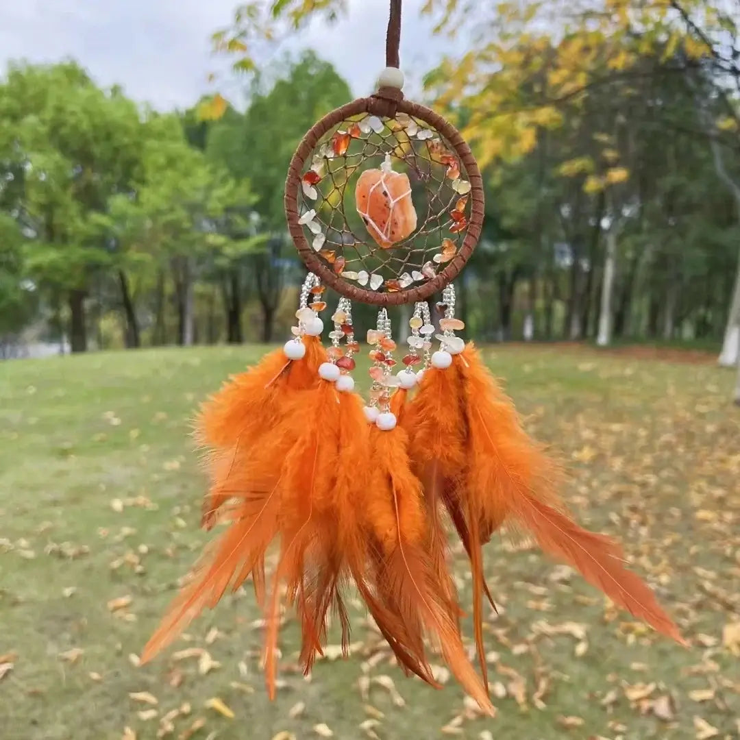 Dream Catcher Feather Pendant Crystal StoneHome Decor Wall Hanging Car Pendant Schoolbag Wind Chimes Dreamcatcher Decoration
