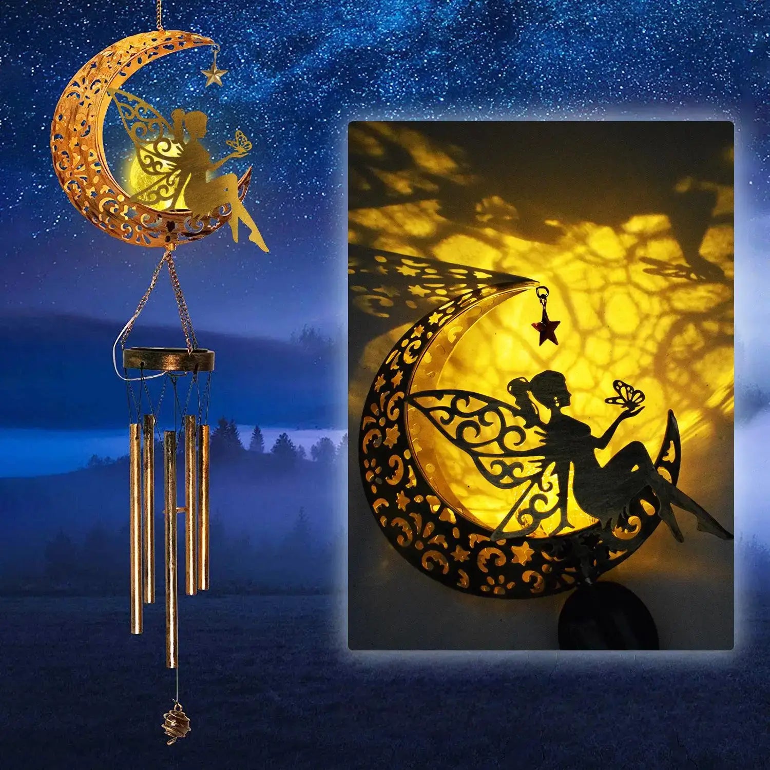 Glowing Crackle Glass Solar Wind Chimes Waterproof LED Outdoor Wind Bells Unique Garden Decorative Gifts