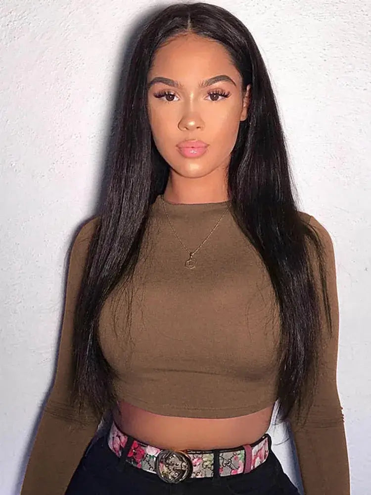 Solid Basic Long Sleeve Womens Crop Top - Fashion Tee