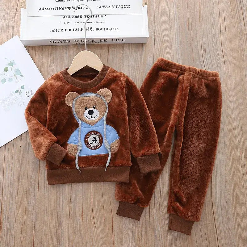 Baby Boy Winter Sets Plush Hooded Jacket 2pcs Outfit