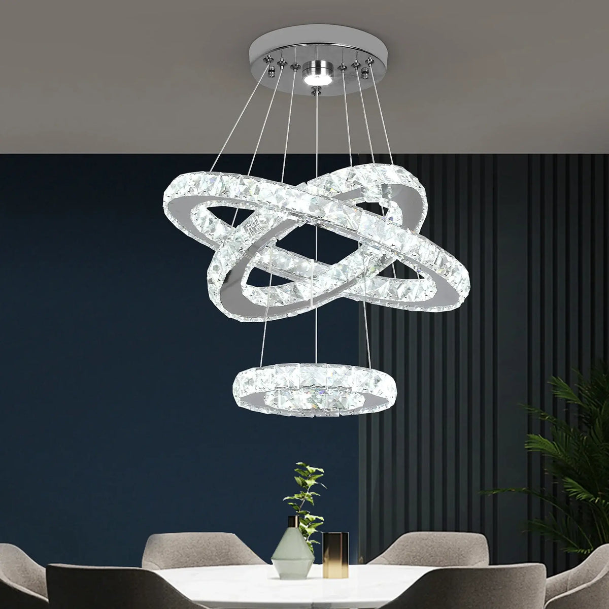 GreeLustr Crystal Ring LED Pendant Light, 1 or 3 Rings