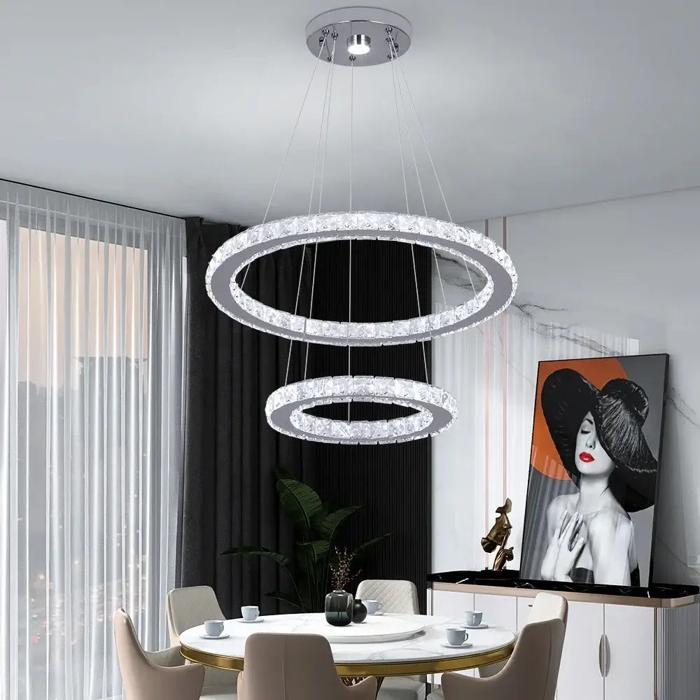 GreeLustr Crystal Ring Pendant Light, Selectable Controls