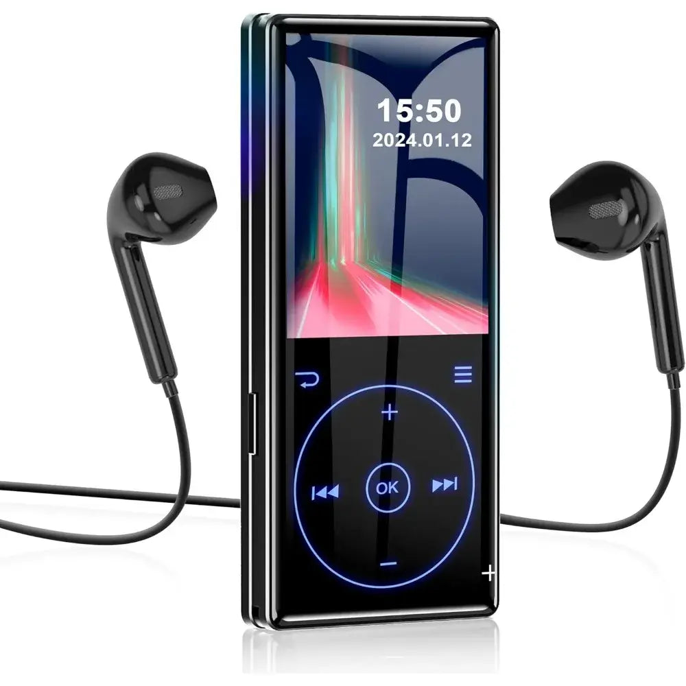 96GB MP3 Player with Bluetooth 5.0, HD Speaker 2.4" Screen Voice Recorder FM Radio, Supports 64GB, Includes Earphones & TF Card