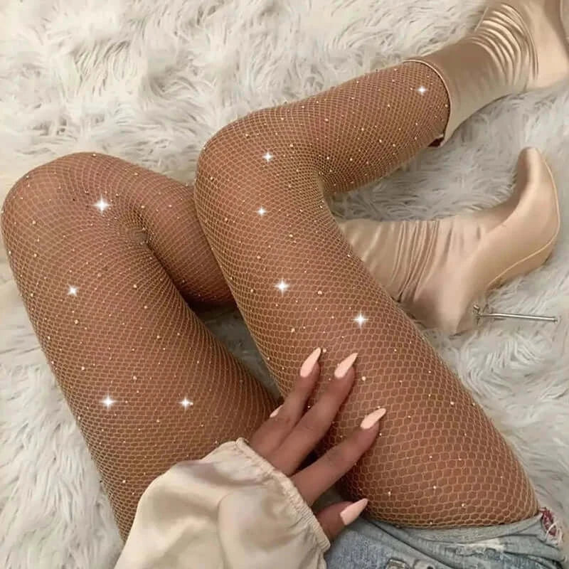 Sparkly Rhinestone Fishnet Stockings for Women