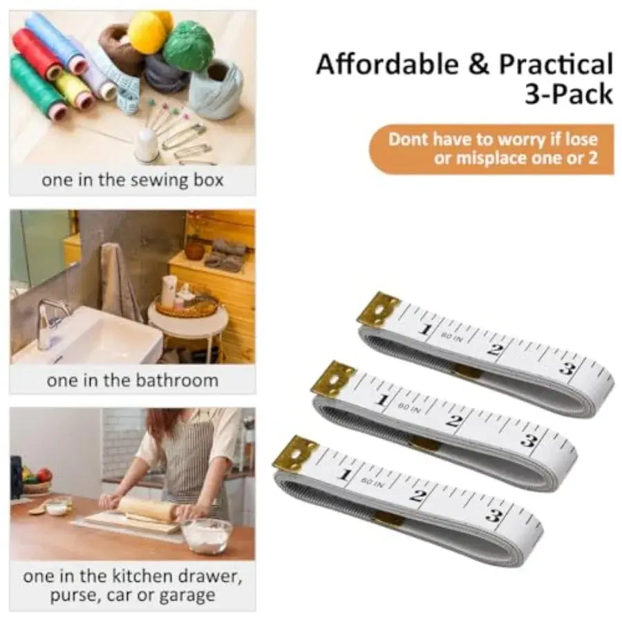 3-Pack Measuring Tape for Body Measurements: Waist Chest Bust Shoulders Hips Arms etc Perfect Soft Flexible Tape Measure Double