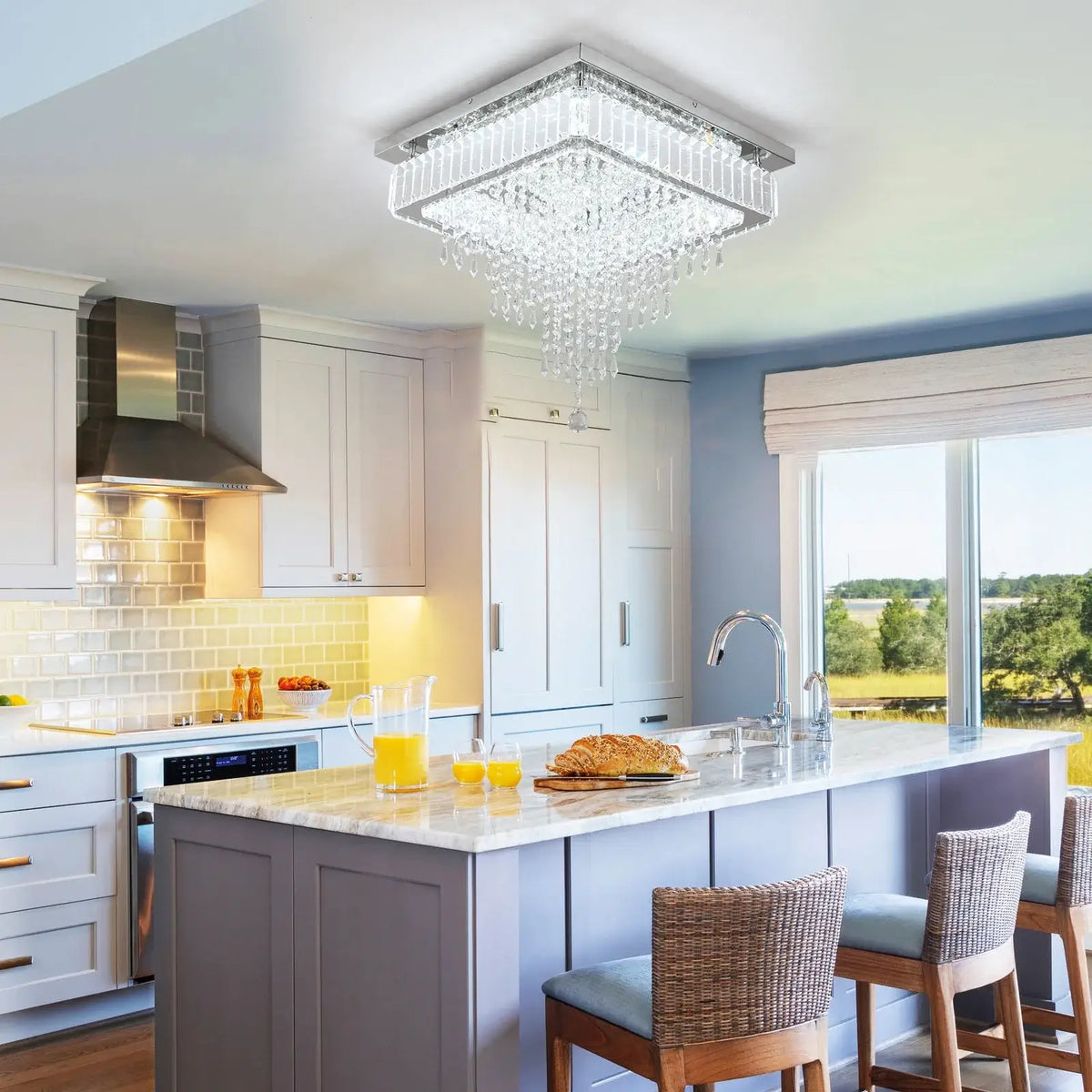 Square Crystal Raindrop LED Ceiling Chandelier