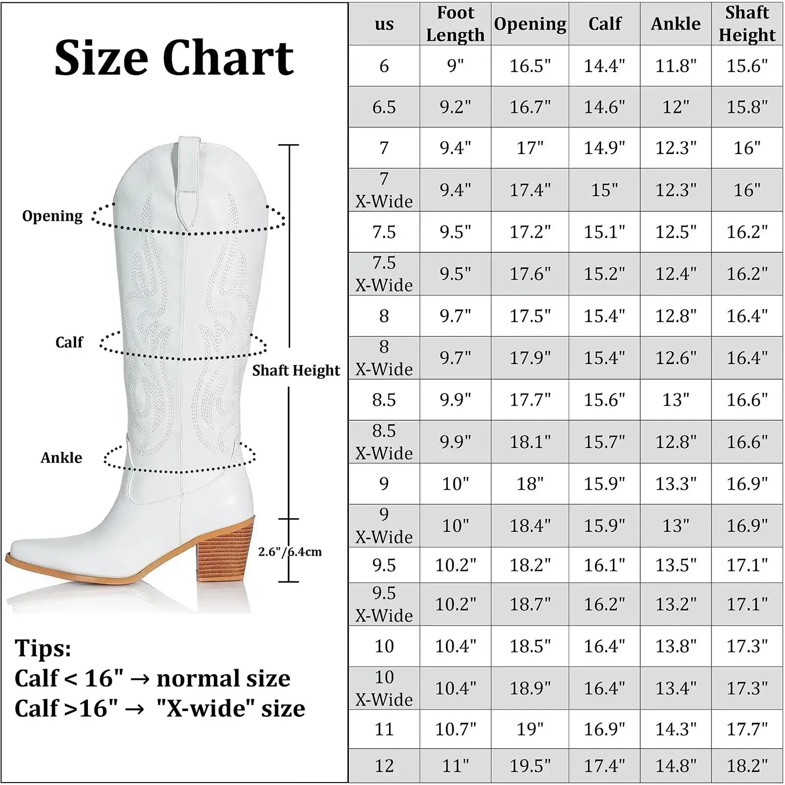 Cowboy Boots for Women - Black Knee High Cowgirl Boots with Classic Embroidered, Slip On Pointed Toe Fashion Retro White