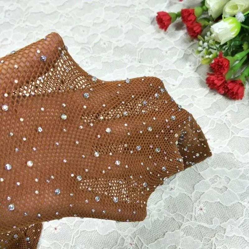 Fishnet Diamond Pantyhose Women Fashion Shiny Net Tights Female Slim Rhinestone Mesh Nylon Stockings Tights