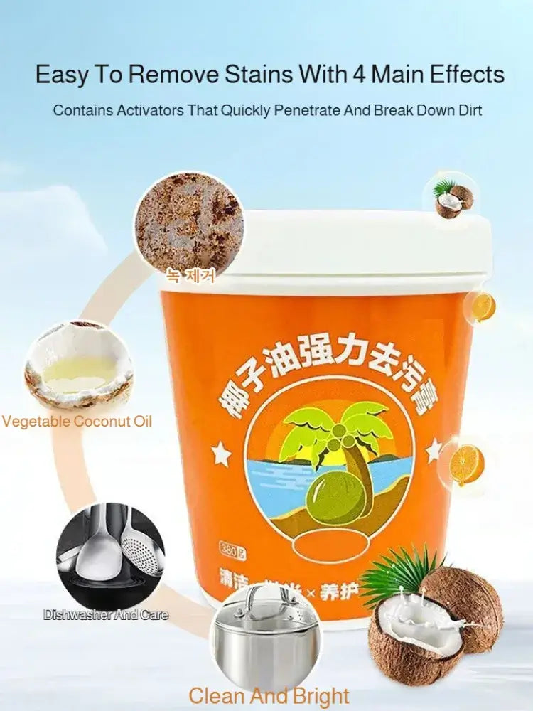All Purpose Cleaner Paste Pot Bottom Cookware Cleaner Household Coconut Oil Cleaning Cream Remove Stain for Kitchen Bathroom