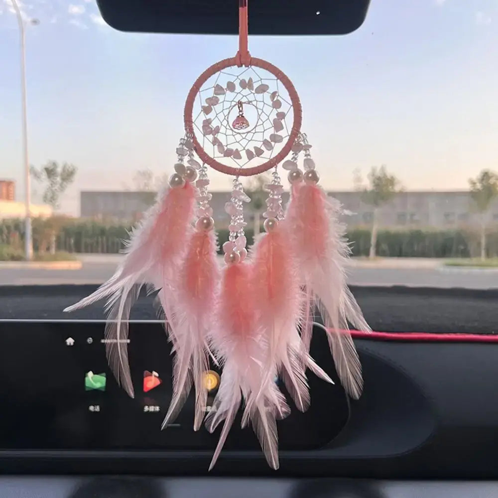 Dream Catcher Car Pendant for Girls Feather Mirror Hanging Pendant Home Decor Lucky Car Ornament Interior Accessories Crystal