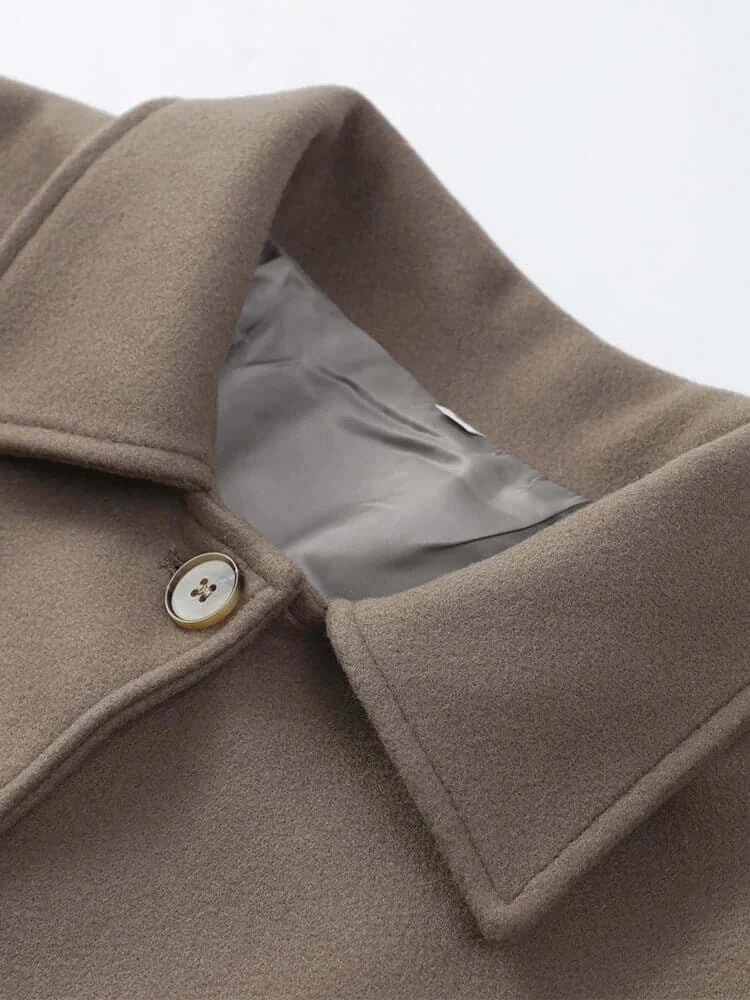 Single Breasted Lapel Solid Color Woolen Women&