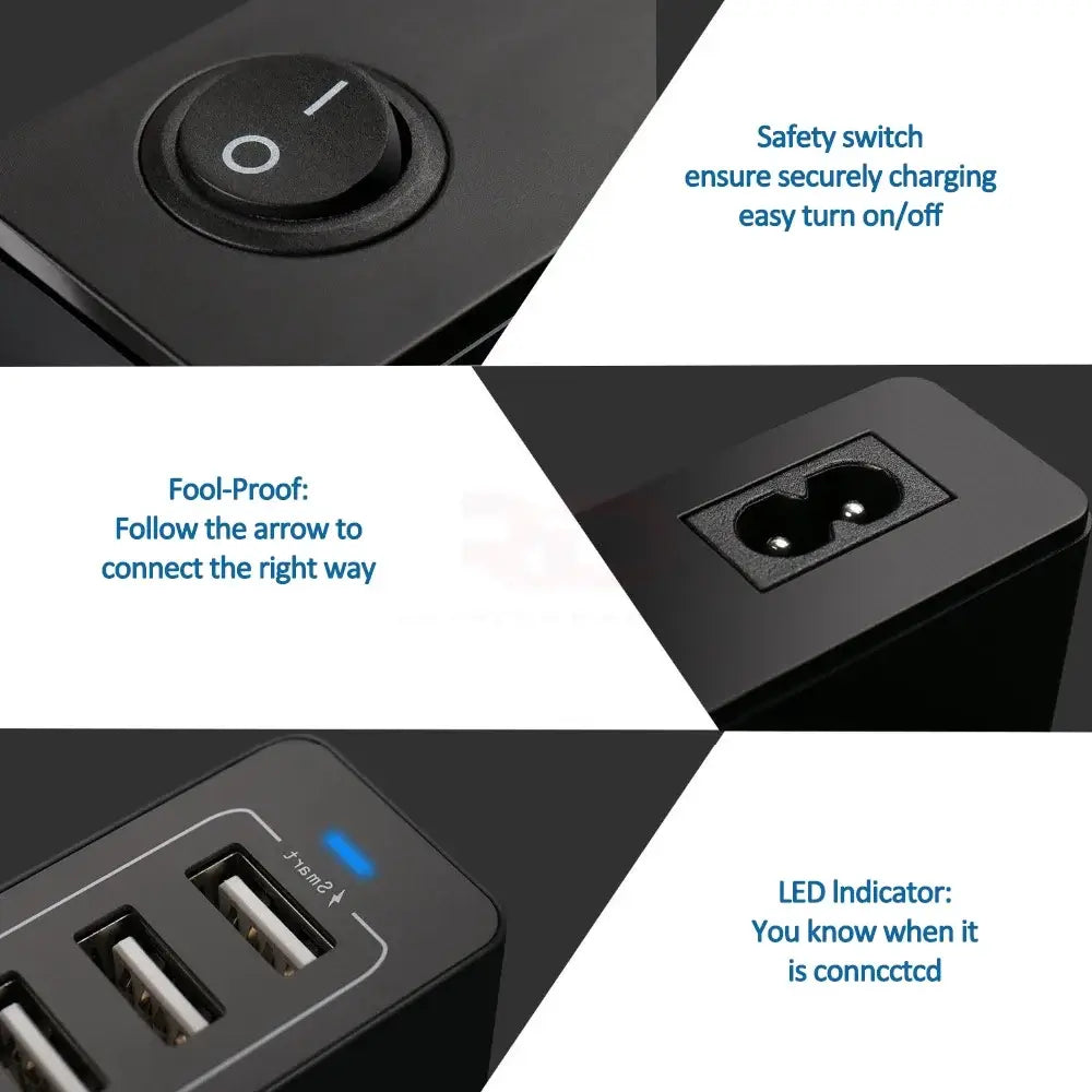 ILEPO 60W 10-Port USB Charging Station – Multi-Device Desktop Charger | iPhone, iPad, Samsung, Xiaomi | US/EU/UK/AU/KR Plug