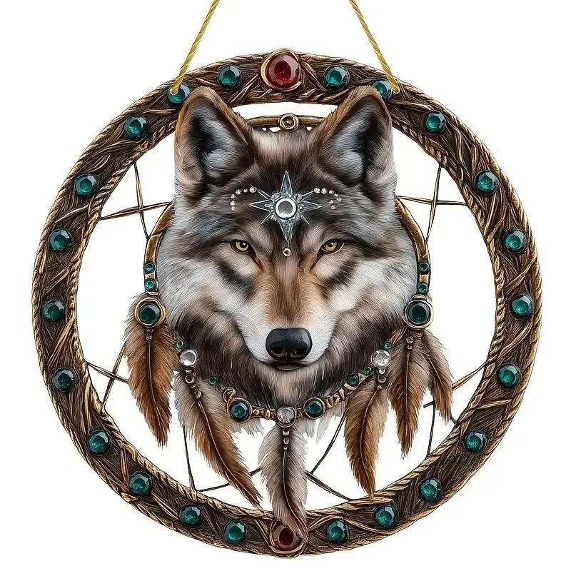 Wolf and Dream Catcher Acrylic Sunlight Catcher, Suitable for Home Porch, Courtyard and Garden Decoration, A Gift for Loved Ones