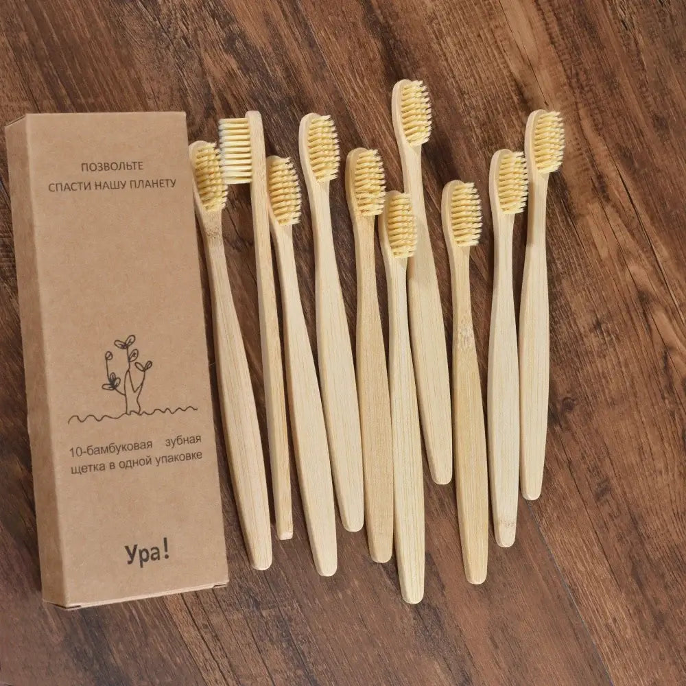 Bamboo World Adult Bamboo Toothbrushes - Set of 10