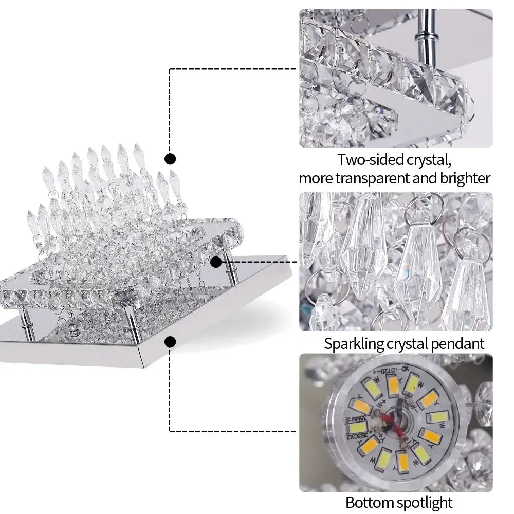 Square Crystal Raindrop LED Ceiling Chandelier