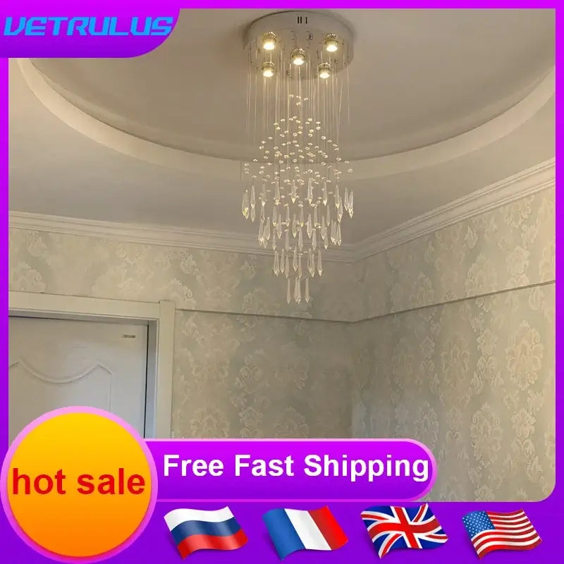 VETRULUS Raindrop Crystal LED Chandelier, Selectable Sizes