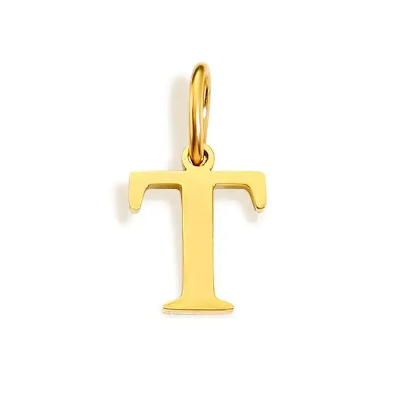 26 Letter Alphabet Initial 10mm Charm Pendant Jewelry Gold Stainless Steel Simple PVD Plated DIY Necklace Bracelet Jewelry