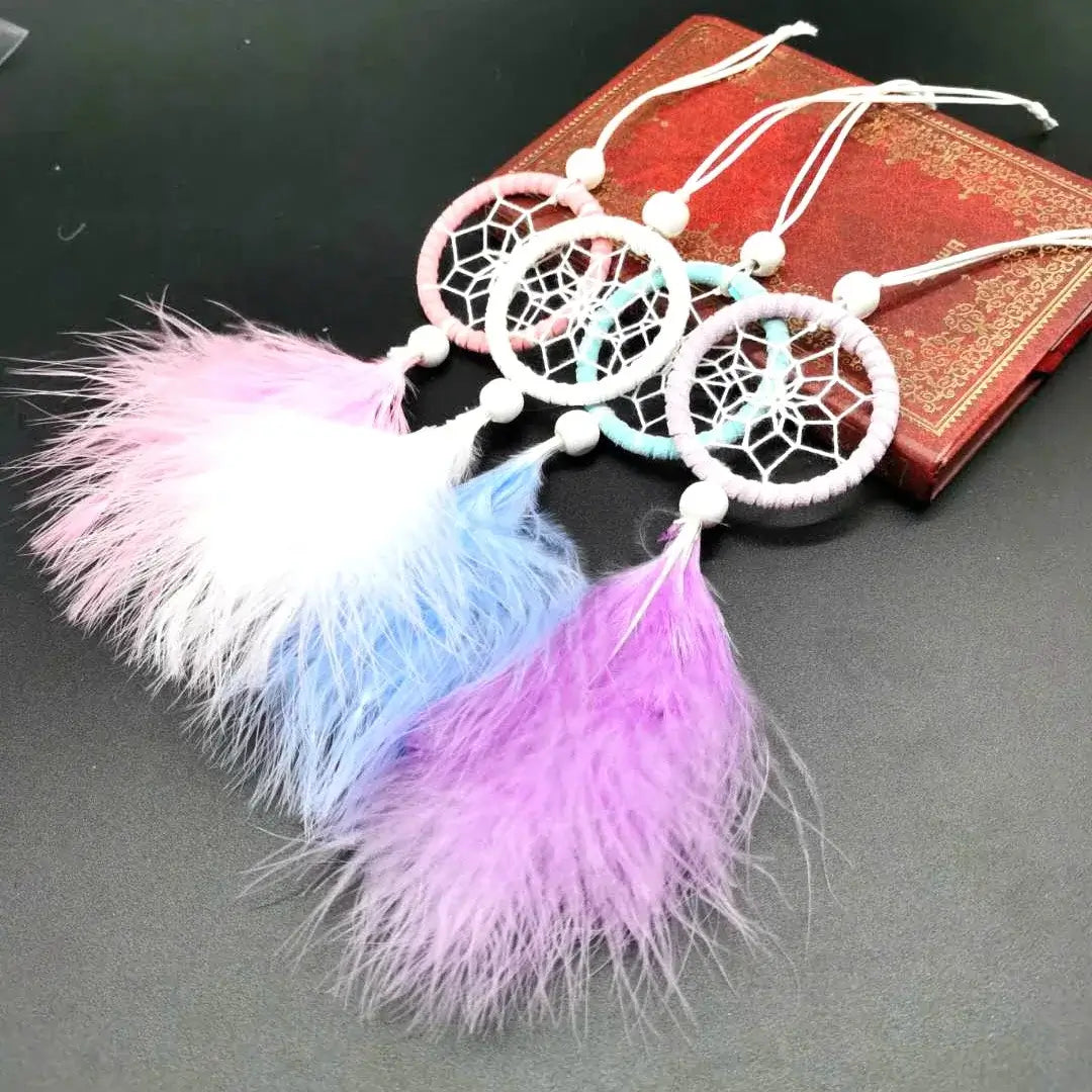 Mini Dream Catcher Car Bag Mobile Phone Pendant Wind Chimes Feather Home Decor Wall Hanging Adornment Handmade Dreamcatcher Gift