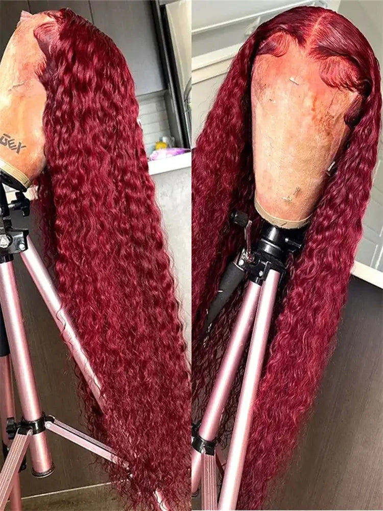250 Density Deep Wave 99J Burgundy 13x4 Lace Frontal Wig Human Hair 13x6 Curly 30 40 Inch HD Lace Front Wigs Red Wine Water Wave