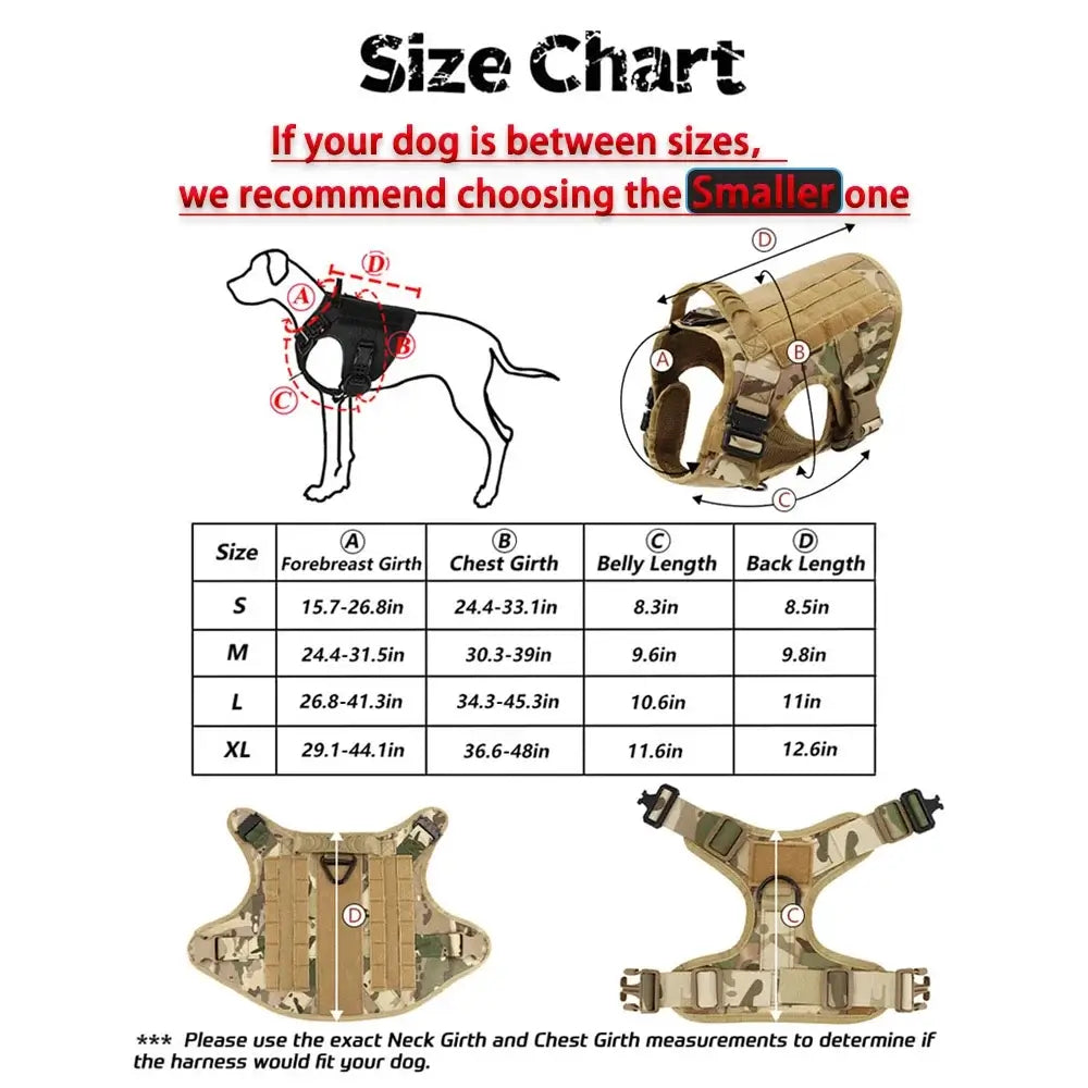 Tactical Dog Harness Leash Set for Large Dogs Military Harnesses for Training Walking Hunting Pet Vest Handle No Pull Malinois