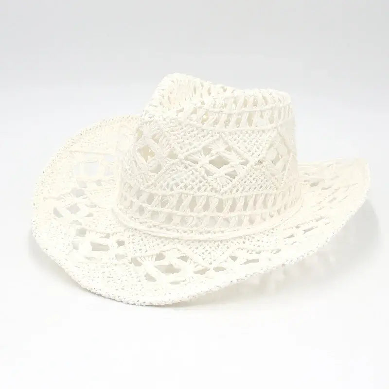 Straw Hat for Women Men Summer Handmade Classic Vintage Hollow Out Western Curled Wide Brim Sun Hat Fishing Hat Climbing Cap