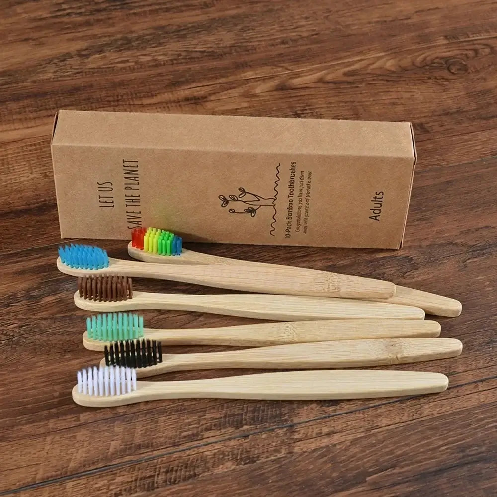 Bamboo World Adult Bamboo Toothbrushes - Set of 10
