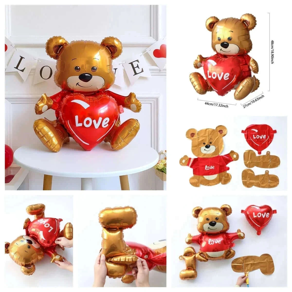 Happy Valentine’s Day Love Red Heart Bear Foil Balloons Wedding Anniversary Party Supplies Birthday Gift Home Outdoor Decoration