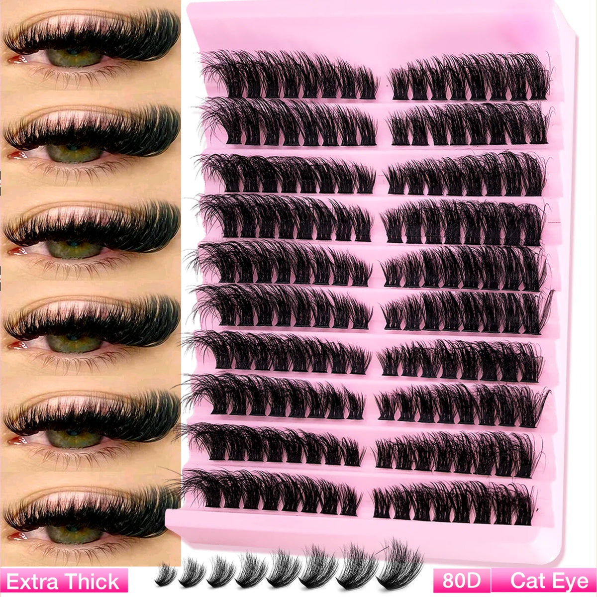 Eimny Individual Cluster Lashes – 160pcs | 8–16mm Mixed Tray | 80D–100D Volume | DIY Eyelash Extensions | Natural Look